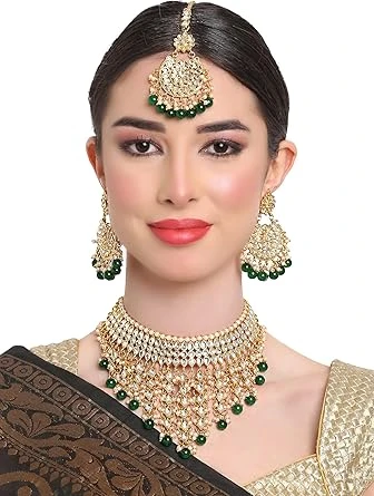 Shining Diva Fashion 18k Gold Plated Latest Stylish Choker Traditional Pearl Kundan Necklace Jewellery Set for Women