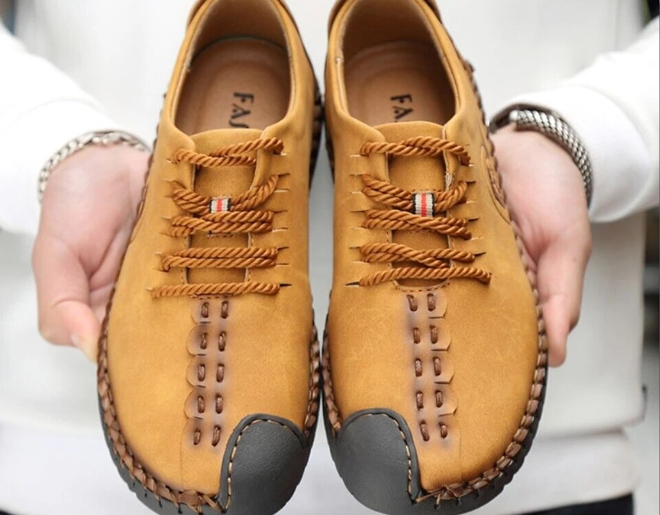 Handmade Men's Casual Shoes Comfortable Loafers Flat Lace-up Moccasins Sneakers