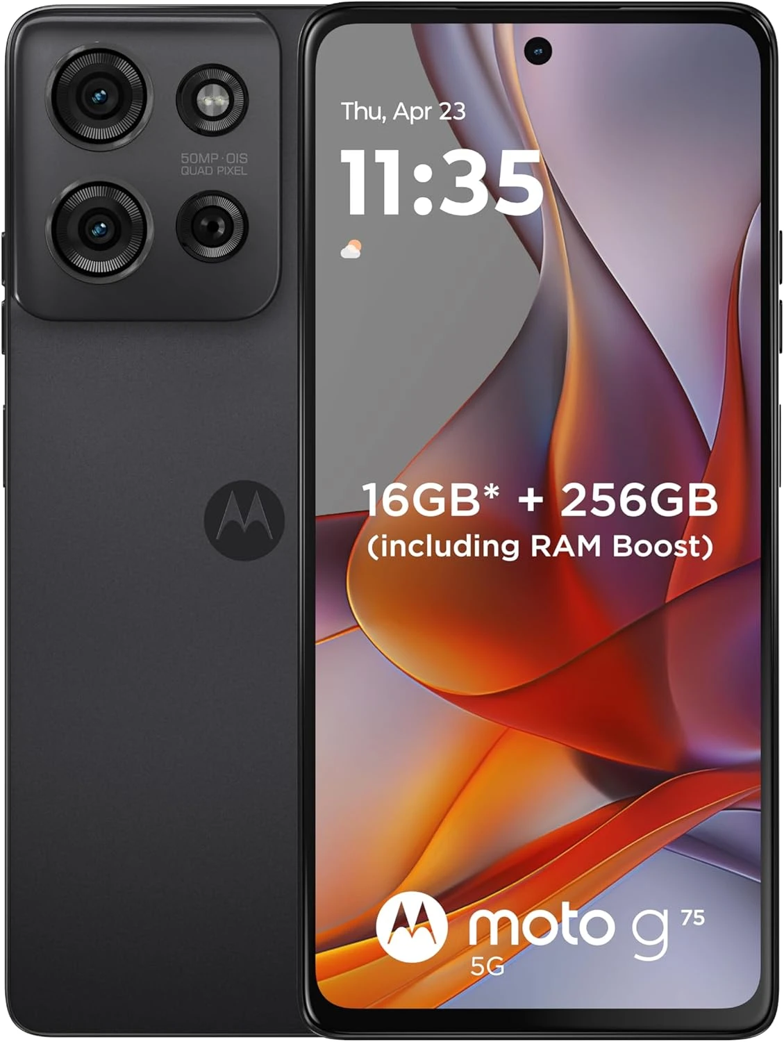 MOTOROLA G75 5G | Dual SIM (pSIM + eSIM) | 8GB RAM + 256GB Storage | 6.78" 120Hz Display | 50MP OIS Camera | 5000mAh Battery | 30W Wired & 15W Wireless Charging (Charcoal Grey)
