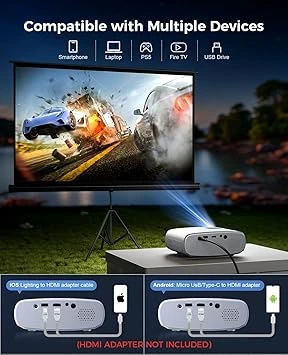 Mini Projector for iPhone, ELEPHAS 2024 Upgraded 1080P HD Projector, 8000L Portable Projector with Tripod and Carry Bag, Movie Projector Compatible with Android/iOS/Windows/TV Stick/HDMI/USB