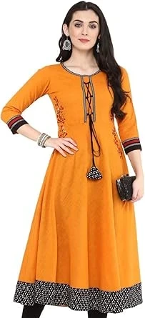 Yash Gallery Women's Cotton Slub Embroidered Anarkali Kurta